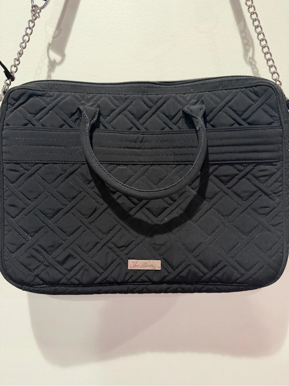 Vera Bradley Classic Black Quilted Laptop Crossbody Messenger Bagy Work Tote